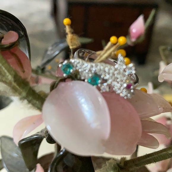 Vintage 925 fish aquamarine white sapphire ring